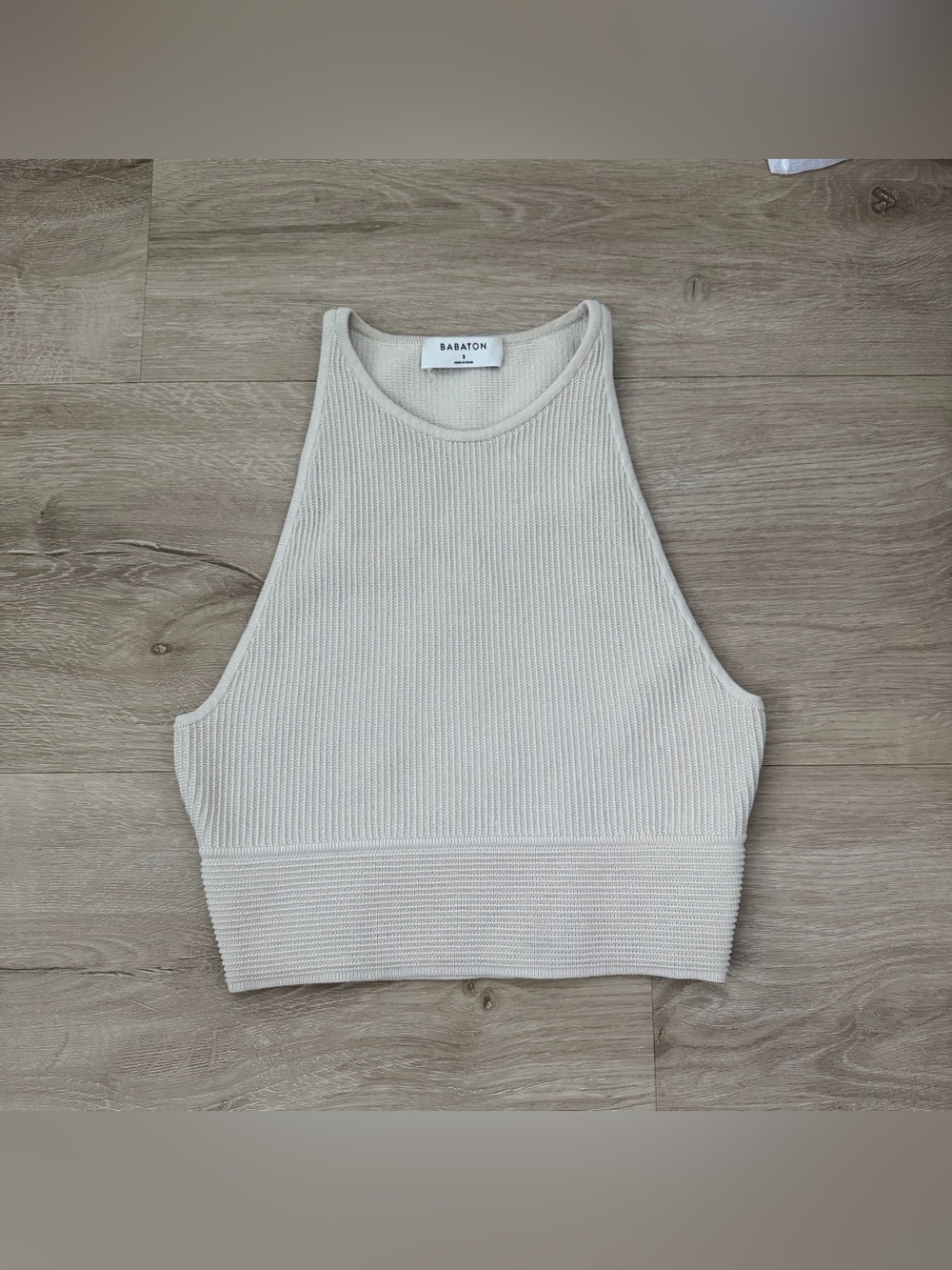 Aritzia Babaton White Sculpt Knit High Neck Crop Top